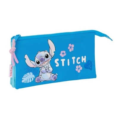 Immagine di Stitch Hawaii astuccio triplo, per bambini, ideale bambini in età scolastica, comodo e versatile, qualità resistenza, 22 x 3 12 cm, colore blu, Estándar, Casual