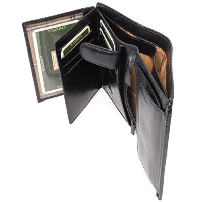 Immagine di VISCONTI Vera Pelle Portafoglio organiser con linguetta di chiusura in scatola regalo Uomo Tecnologia Bloco RFID MZ3 Milan NERO