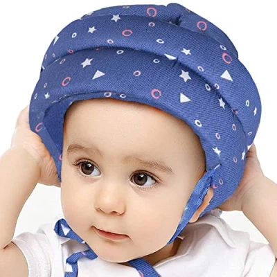 Immagine di IULONEE casco protettivo per bambino in cotone con protezione la testa, cappello bambini, regolabile (Stellato Blu)