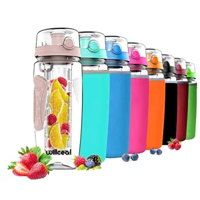 Immagine di willceal Borraccia per l&#039;acqua con infusore Frutta,di Grandi Dimensioni, Resistente, in plastica Tritan priva di Bisfenolo A, Coperchio a Scatto e Design Prova Perdita (Rose Gold)