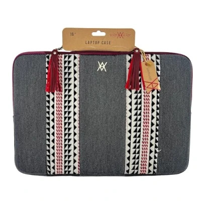 Immagine di WONDEE Custodia per laptop da 15,6/16 pollici con striscia decorativa in tessuto ricamato stile etnico computer portatile Macbook Pro 16 imbottita e rinforzata cerniera