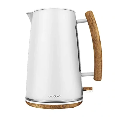 Immagine di Cecotec Bollitore elettrico Thermosense 400 White Woody, 1,7 L. 3000 W, acciaio inossidabile, BPA libero, base di svolta a 360º, filtro antico rimovibile, sistema sicurezza