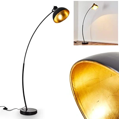Immagine di lampada da terra Parola, vintage con paralume in oro/nero metallo, attacco E27, ad arco dal design retrò, interruttore a pedale sul cavo, senza lampadina/e