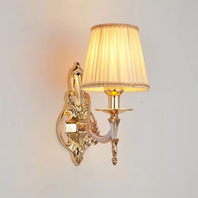 Immagine di applique da parete in tessuto nordico Lanterna metallo for interni Lampada a testa singola Eleganti comodino con paralume lino camera letto Soggiorno Hotel