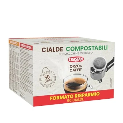 Immagine di Crastan, Astuccio da 50 Cialde ESE Compostabili Espresso Orzo &amp; Caffè, Compatibili con la Macchina Espresso, 100% Made in Italy