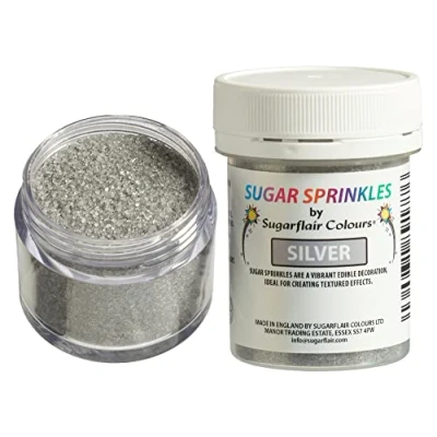 Immagine di Sugarflair Sugar Sprinkles Silver, Argento, Commestibili, Decorazioni di Zucchero per Torte, Cupcake e Biscotti 40g