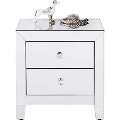 Immagine di Kare Design commodino Luxury a 2 cassetti, argento/a specchio, 50x49x41cm, maniglie di vetro, elegante