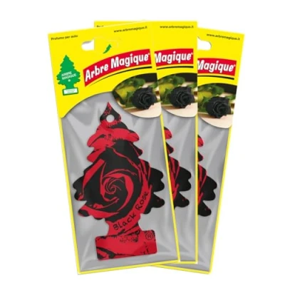 Immagine di Arbre Magique Profumatore Auto Solido da Appendere con Profumo Black Rose e Fragranza a Lunga Durata per Interni ad Azione Deodorante Aroma Avvolgente 3 Confezioni Singole