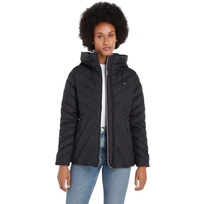 Immagine di Tommy Hilfiger Donna Giacca Piumino Down Jacket con Cappuccio, Nero (Black), XS