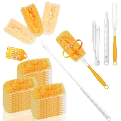 Immagine di Set di 32 Pezzi Ricariche per Magnete Antipolvere Swiffer Utilizzabile su Entrambi i Lati, Piumino Swiffer, con 1 Manico e Asta Telescopica