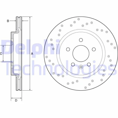 Immagine di DELPHI BG4923C Disco freno 315 23 5 ventilato rivestito non trattato senza cuscinetto ruota, anello sensore ABS OPEL: Astra J GTC