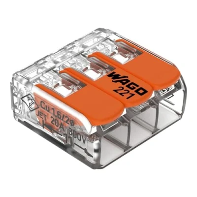 Immagine di WAGO 221 413 50 Morsetto flessibile: 0.14 4 mm² rigido: 0.2 Numero Poli (num): 3 pz. Trasparente, Arancione