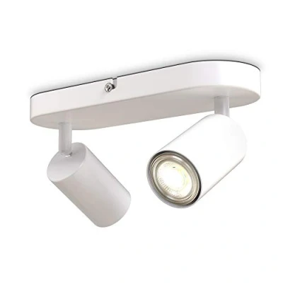 Immagine di B.K.Licht Faretti da soffitto orientabili, attacco per 2 lampadine GU10 non incluse, plafoniera moderna in metallo bianco opaco, 27x6x9cm, lampada ingresso, camera letto o corridoio