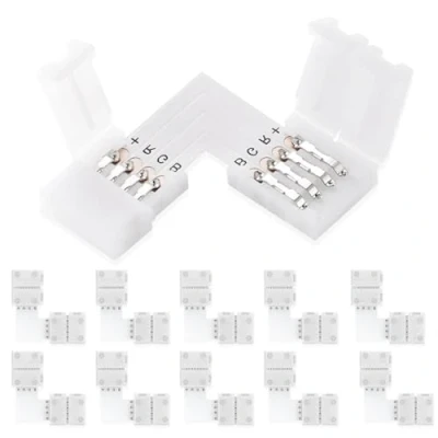 Immagine di UBRAVE Connettore Strip LED, 10 Pcs 4 Pin con Clip Fissaggio L forma, a Nastro LED RGB 5050 Raccordo Rapido per Luci di Striscia da 10mm, Saldatura gratuita, Connettori supportano