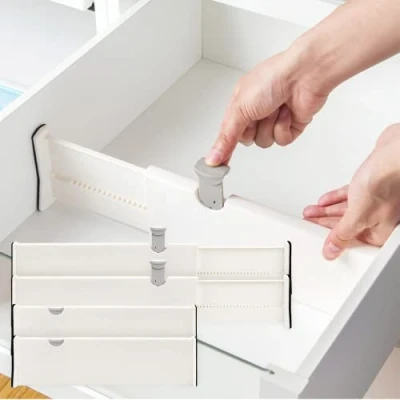Immagine di BillyBath Organizer per cassetti, divisorio cassetti regolabile, set di 2 separatori riporre abiti in rete, cassettiera, bagno, cucina, armadio, ufficio, bianco