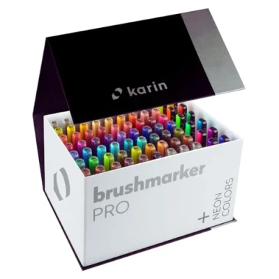 Immagine di KARIN Mega Box Plus 72 colori + 3 blender, Pennarelli Pro Pennelli a base d&#039;acqua adatti per pittura, disegno e lettering mano, multicolore, neon inclusi 27C13, 75 pezzi (1 pezzo)