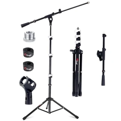Immagine di Tlingt Support Asta Microfono, Supporto per Microfono Portatile, Compatto Microfonica a Giraffa con Braccio Telescopico, Supporti Microfoni Pieghevole Treppiede Regolabile Robusto.