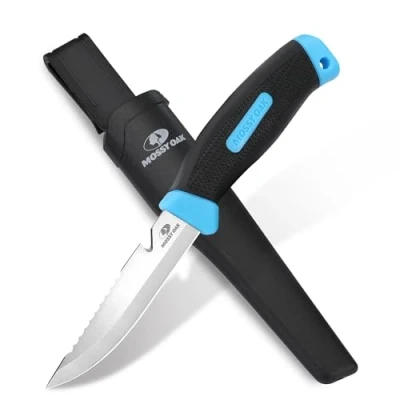 Immagine di Mossy Oak Coltello da Esterno a Lama Fissa, Caccia con Fodero, Pesca Denti Seghettati per Spargere Pesci, Tagliacorda, Campeggio, Pesca, Escursionismo