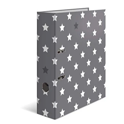 Immagine di HERMA 7194 Registratore a leva con anelli stelle motivo Grigio bianche, A4, dorso 7 cm, cartonato, colori