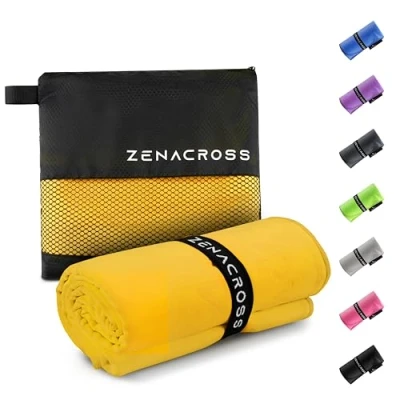 Immagine di Zenacross Asciugamano Palestra 70x140cm con Borsa per il Trasporto Microfibra a Rapida Asciugatura e Versatile Telo Taglie L Giallo