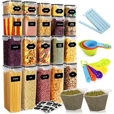 Immagine di JOTOL Contenitori Ermetici per Alimenti,Contenitori Cereali Set 20 pezzi,4 taglie Senza BPA,per Pasta,Farina,Zucchero,Contenitore di Plastica con Coperchio Cucchiaio,Etichette