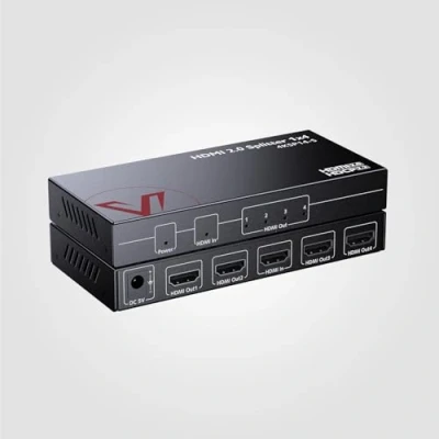 Immagine di splitter HDMI 2.0 1 ingresso 4 uscite UHD 4K@60Hz 1080p@120Hz con downscaling automatico, latenza zero 18 Gbps, 1x2 4K HDR10 e 3D, audio HD Lossless, HDCP 2.2, EDID automatica
