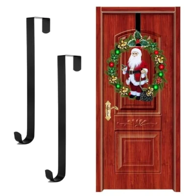 Immagine di SYEYCW 2 Pezzi Gancio per Ghirlanda Porta Blindata, di Natale in Metallo, Natale, Casa, Ufficio, Parete, Ghirlande Nozze o Decorazioni, Interno e Esterno Display (Nero)
