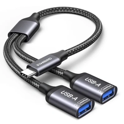 Immagine di KiWiBiRD USB C splitter 2 porte, adattatore Tipo maschio a doppia femmina per dati ricarica, doppio HUB mini compatibile con laptop mac auto PS5 chiavetta, tastiera mouse, stampante, cavo