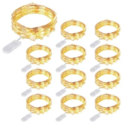 Immagine di 12 Pezzi Luci Stringa Filo Di Rame Lucine Decorative a Batteria, 2m 20LEDs Micro Catena Lampada d&#039;Atmosfera, Impermeabile Ip65 Della Bottiglia Per Diyfeste Giardino Natale, Bianco Caldo