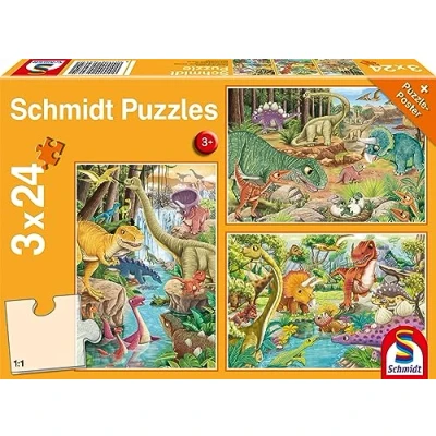 Immagine di Schmidt Spiele 56465 Puzzle per bambini con i dinosauri, 3 x 24 pezzi
