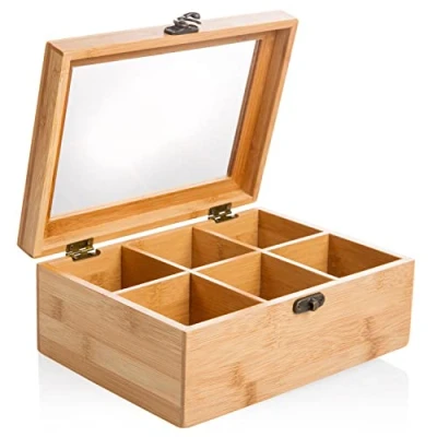Immagine di wenco Scatola da tè premium con 6 scomparti, 21,7 x 16 9 cm, in bambù, marrone chiaro