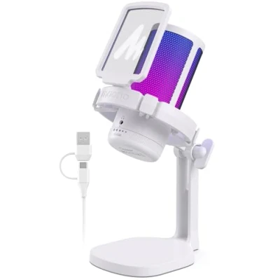 Immagine di MAONO Microfono Gaming RGB, a Condensatore con Cancellazione del Rumore per Streaming Podcast Studio, USB PS5/PS4/Mac Luce Disattivazione One Touch, Controllo Guadagno