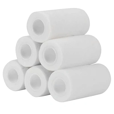 Immagine di 6 Rotoli Benda Elastica Coesiva 10cm x 4,5m, Bendaggio Adesiva Nastro Sportivo Non Tessuto Autoadesivo Salvapelle Fasciature per Mani, Piedi, Ginocchia, Braccia (Bianco)