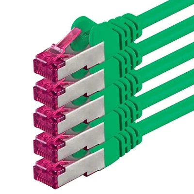 Immagine di 1aTTack.de 1m verde 5 pezzi Rete Cavi Cat6a S FTP CAT 6a doppia schermatura certificato GHMT PIMF 500MHz / 7 CU rame non contiene alogeni compatibile con CAT5e CAT6 CAT7 CAT8 10000 Mbit/s
