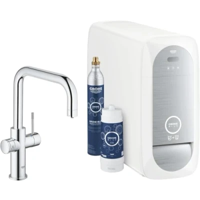 Immagine di GROHE Blue Home miscelatore monocomando per lavello con sistema filtrante dell&#039;acqua, Bocca U, Filtro acqua incluso, cromo, 31456001