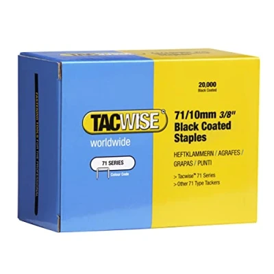 Immagine di Tacwise 0373 Graffette per tappezzeria tipo 71/10 mm zincate nere, confezione da 20.000