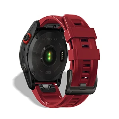Immagine di KeeFos 26mm QuickFit Cinturino Compatibile con Garmin Fenix 7X/Fenix 6X/Fenix 6X Pro/Fenix 5X/Fenix 5X Plus, Silicone Morbido di Ricambio per 3/Fenix 3 HR (Rosso)