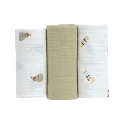 Immagine di LÄSSIG panno per ruttini neonati in mussola set di 3 cotone 60 x cm/Swaddle &amp; Burp Blanket M Happy Fruits Pear