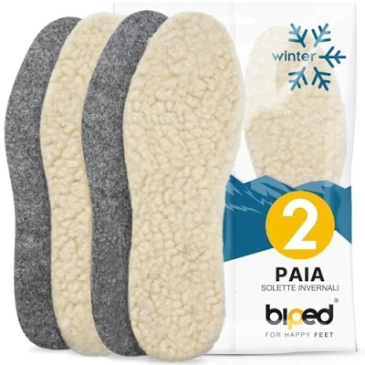 Immagine di biped 2 paia di Solette lana in d&#039;agnello e feltro invernali extra spesse riscaldanti per scarpe da uomo donna z1004(38)