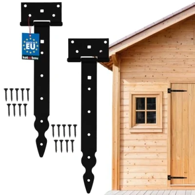 Immagine di KOTARBAU® Set di 2 cerniere a croce, cerniera T, colore nero, verniciate polvere, decorative, 300 mm