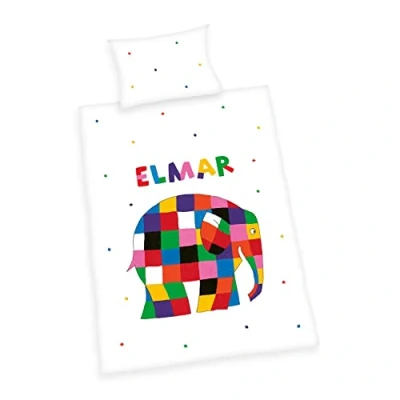 Immagine di Herding Set Biancheria da Letto Elmer, MADE IN GREEN by OEKO TEX, Federa 40 x 60 cm con Chiusura a Busta, Copripiumino 100 135 Cerniera Scorrevole, 100% Cotone Renforcé, Multicolore