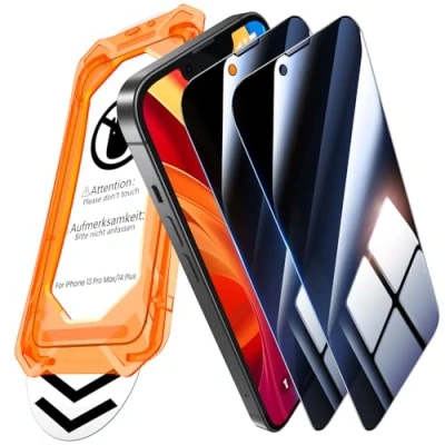 Immagine di UniqueMe per iPhone 13 Pro Max/14 Plus Privacy Pellicola Protettiva [Protezione Completa del Display] Anti Spia Vetro Temperato Plus,Installazione Automatica,2 Pezzi