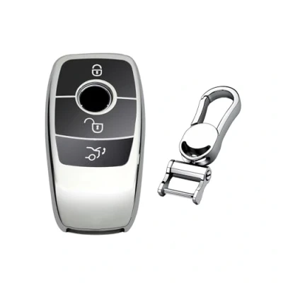 Immagine di M.JVisun Morbido TPU Chiave Auto Protettiva Custodie Cover per Mercedes Benz 2019 2021 A Classe C G 2017 E 2018 S Lucido Argento Metallo Portachiavi