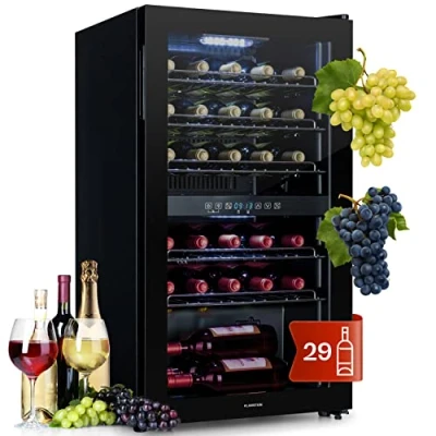 Immagine di KLARSTEIN Cantinetta Vino Design, Refrigerata a Zona Doppia per Rosso, Bianco e Birra, Controlli Touch, Frigo Esterno/Interno, 5 22C, 80L, 29 Bottiglie