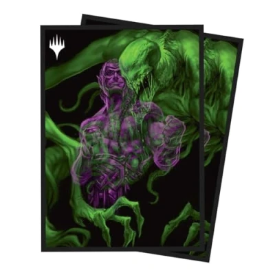 Immagine di Ultra PRO MTG Duskmourn 100ct Deck Protector Sleeves Ft. Tyvar, The Pummeler, dimensioni standard custodie per carte con tecnologia ChromaFCushion resistente, maniche finitura opaca,