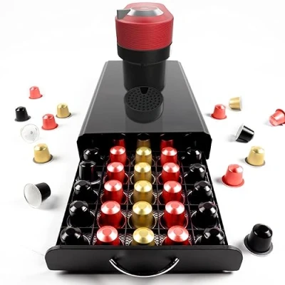 Immagine di Gadgy Porta capsule Nespresso per maggiore ordine e spazio 50 di caffè Acciaio inossidabile Nero