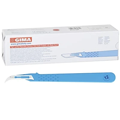 Immagine di GIMA Bisturi in Acciaio Inox, Manico ABS, Sterili e Monouso, Standard, Misura n. 12, 10 Singolarmente Confezionati