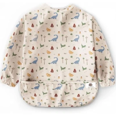 Immagine di Bubba Bear bavaglino per bambino con maniche lavabile maniche, bavaglini il cibo del bambino, a lunghe neonati, cuccioli complementari, Beige dinosauro, 6 24