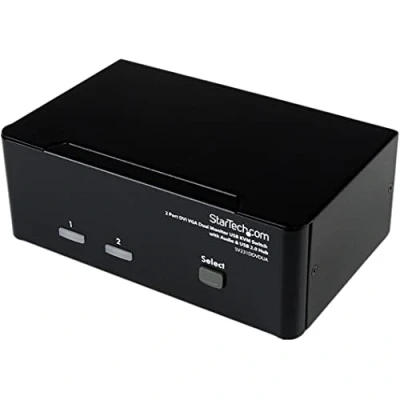 Immagine di StarTech.com Switch KVM doppio monitor VGA DVI 2 porte USB con audio e hub 2.0, Commutatore (SV231DDVDUA)