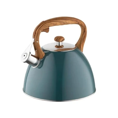 Immagine di FLORINA Frank Kettle (2.5 Litres) I Stainless Steel Tea Whistling with Wooden Handle Automatic for Induction Cooker, Gas Hob and Electric Colour: Dark Green